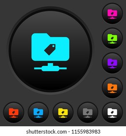 FTP tag dark push buttons with vivid color icons on dark grey background