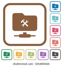 FTP tools simple icons in color rounded square frames on white background