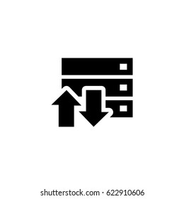 FTP upload and download icon vector. Storage device, up and down arrow. Simple and flat design, minimalist style, black color.