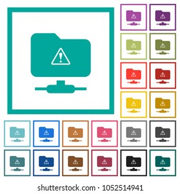 FTP warning flat color icons with quadrant frames on white background