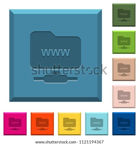 FTP webroot engraved icons on edged square buttons in various trendy colors