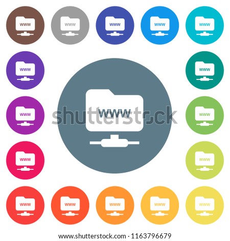 FTP webroot flat white icons on round color backgrounds. 17 background color variations are included.