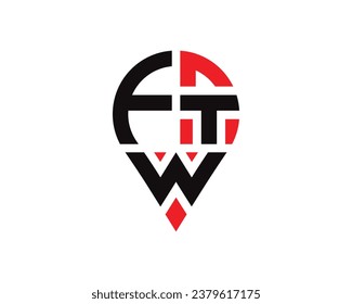 Diseño del logotipo de la forma de ubicación de la letra FTW. Diseño sencillo del logotipo de ubicación de letras FTW.