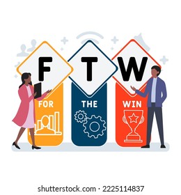 FTW - Por el acrónimo de la victoria. fondo de concepto de negocio.  concepto de ilustración vectorial con palabras clave e iconos. ilustración con iconos para banner web, volante, aterrizaje