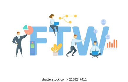 FTW, Por La Victoria. Concepto con palabras clave, personas e iconos. Ilustración vectorial plana. Aislado en blanco.