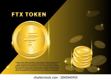 FTX crypto currency poster, ftx token illustration with black and gold colour. vector eps 10