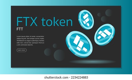 FTX Token FTT Cryptocurrency banner design. Cryptocurrency Blockchain technology. Vector Illustration