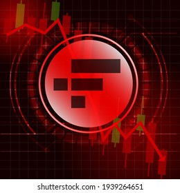 FTX Token (FTT) cryptocurrency value price fall drop concept design. Glowing Dash Coin on red candle stick charts with black and red background.Vector Illustration.EPS10.