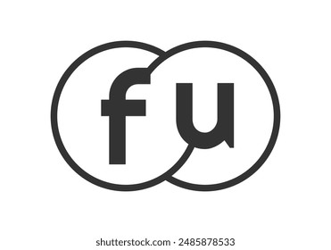 FU business company emblem with outline rounds and letters f u. Logo template of two merged circles for brand identity, logotype. Vector Infinity symbol  and technology sign.