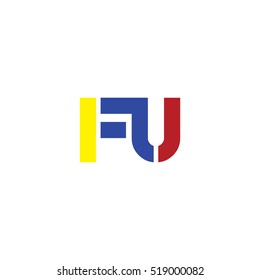 FU flat initial letter logo combining yellow blue red