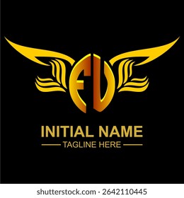 FU Golden Wing Emblem Logo with elegant gold wings, sleek and modern design. Ideal for branding, creative projects, luxury businesses, or artistic ventures.
