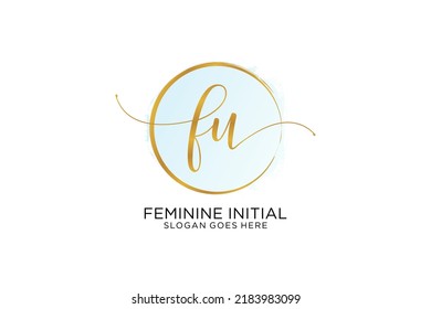 FU handwriting logo with circle template vector signature, wedding, fashion, floral and botanical with creative template.