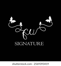 FU Handwritten initial letter, FU simple signature vector logo with butterfly shape variation, beauty, photography letter logo design. F U