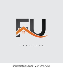 Logotipo da carta da casa de FU - Monograma imobiliário criativo com forma de telhado e ícone da casa para a propriedade, arquitetura e identidade de marca moderna