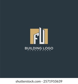 FU initial letter building logo for real estate with square design