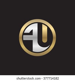 FU initial letters circle elegant logo golden silver black background