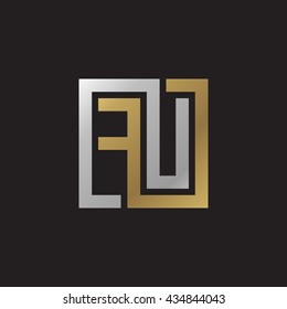 FU initial letters looping linked square elegant logo golden silver black background