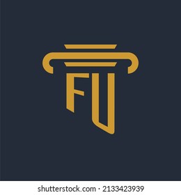 FU initial logo monogram with pillar icon design vector image