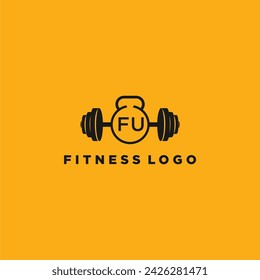 FU initial monogram for fitnes or gym logo with creative barbell design