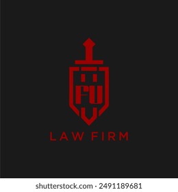 FU initial monogram for law firm with sword and shield logo image