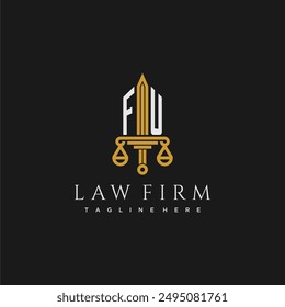 FU initial monogram for lawfirm logo with sword and scale