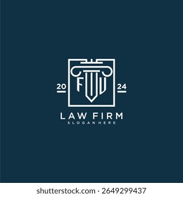 Logotipo do monograma inicial de FU para escritório de advocacia com design de pilares em quadrado criativo