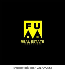 FU initial monogram logo real estate in square style design