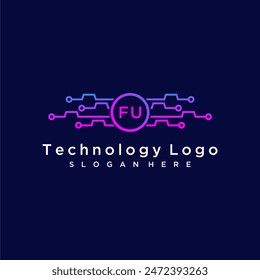 Monograma inicial de la FU para el logotipo de la tecnología con el diseño del estilo del círculo