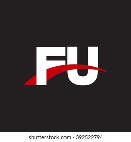 FU initial overlapping swoosh letter logo white red black background