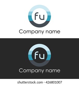 FU letter a circle shape icon logo white blue