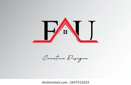 Logotipo de casa de letra FU - Monograma imobiliário criativo com ícone de telhado e forma de casa para propriedade, arquitetura e marca moderna

