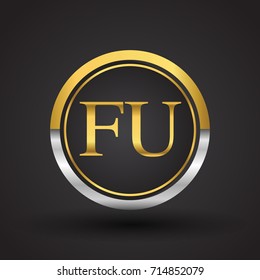 FU Letter logo in a circle, gold and silver colored. Vector design template elements for your business or company identity.