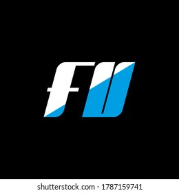 FU letter logo design on black background. FU creative initials letter logo concept. fu icon design. FU white and blue letter icon design on black background. F U