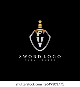 FU carta monograma de luxo para escudo e espada estilo imagem