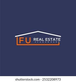 FU letter roof shape logo for real estate with house icon design