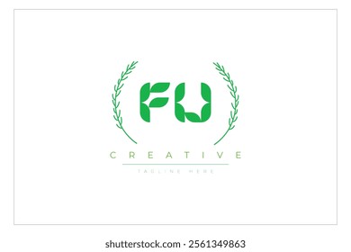 FU letters eco logo with leaf. Fresh nature and healthy leaf logo design.