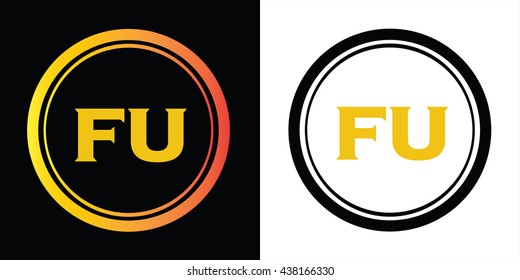 FU letters icon design template elements in abstract background logo, design identity in circle, alphabet letter
