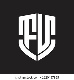 FU Logo monogram with emblem shield shape design isolated on black background