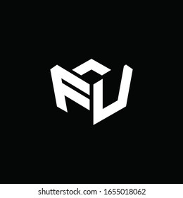 Monograma del logotipo FU con plantilla de diseño de cinta de estilo emblema