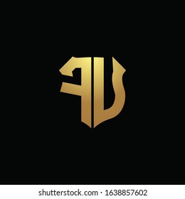 FU logo monogram with gold colors and shield shape design template