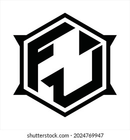 FU Logo monogram with hexagon and sharp shape design template