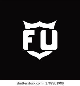 Monograma del logotipo FU con escudo alrededor de la plantilla de diseño de forma de la corona