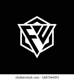FU logo monogram with triangle and hexagon shape combination isolated on back and white colors