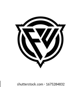 FU logo with triangle shape and circle with outline rounded design template isolated on white background
