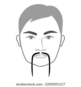 Fu Manchu mustache Beard style men face illustration Facial hair. Vector grey black portrait male Fashion template flat barber collection set. Stylish hairstyle isolated outline on white background.