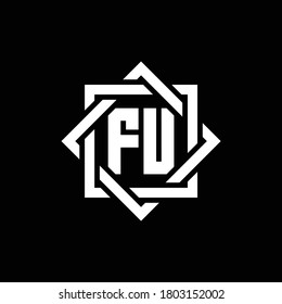 FU monogram logo with abstract square around design template