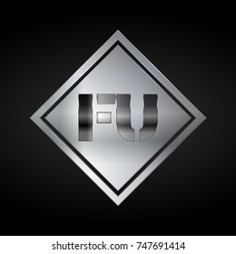 FU Monogram, Silver Logo, Metal Logo, Luxury, Elegant, Abstract, square