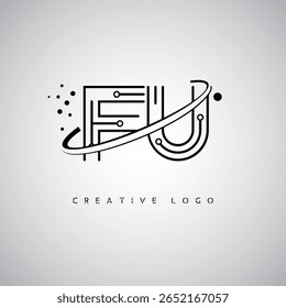 Logotipo de Monograma de Órbita FU - Marca de Letra Mínima Futurista com Linha de Arte Circular, Pontos Inspirados na Tecnologia e Conceito de Movimento Espacial para Identidade de Marca Moderna