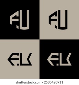 FU polygon, circle, hexagon, flat and simple letter logo set in one artboard. FU minimalist and classic logo.
