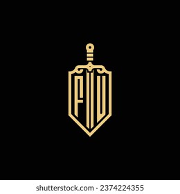 FU vintage shield and sword initial logo in high quality professional design that will print well across any print media